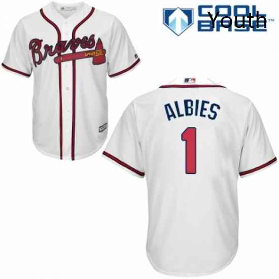 Youth Majestic Atlanta Braves 1 Ozzie Albies Replica White Home Cool Base MLB Jersey